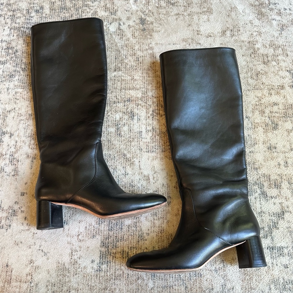 Loeffler Randall Gia Black Leather Tall Boots Sz 6B Almond Toe Mid Heel RT$695 - Picture 2 of 9